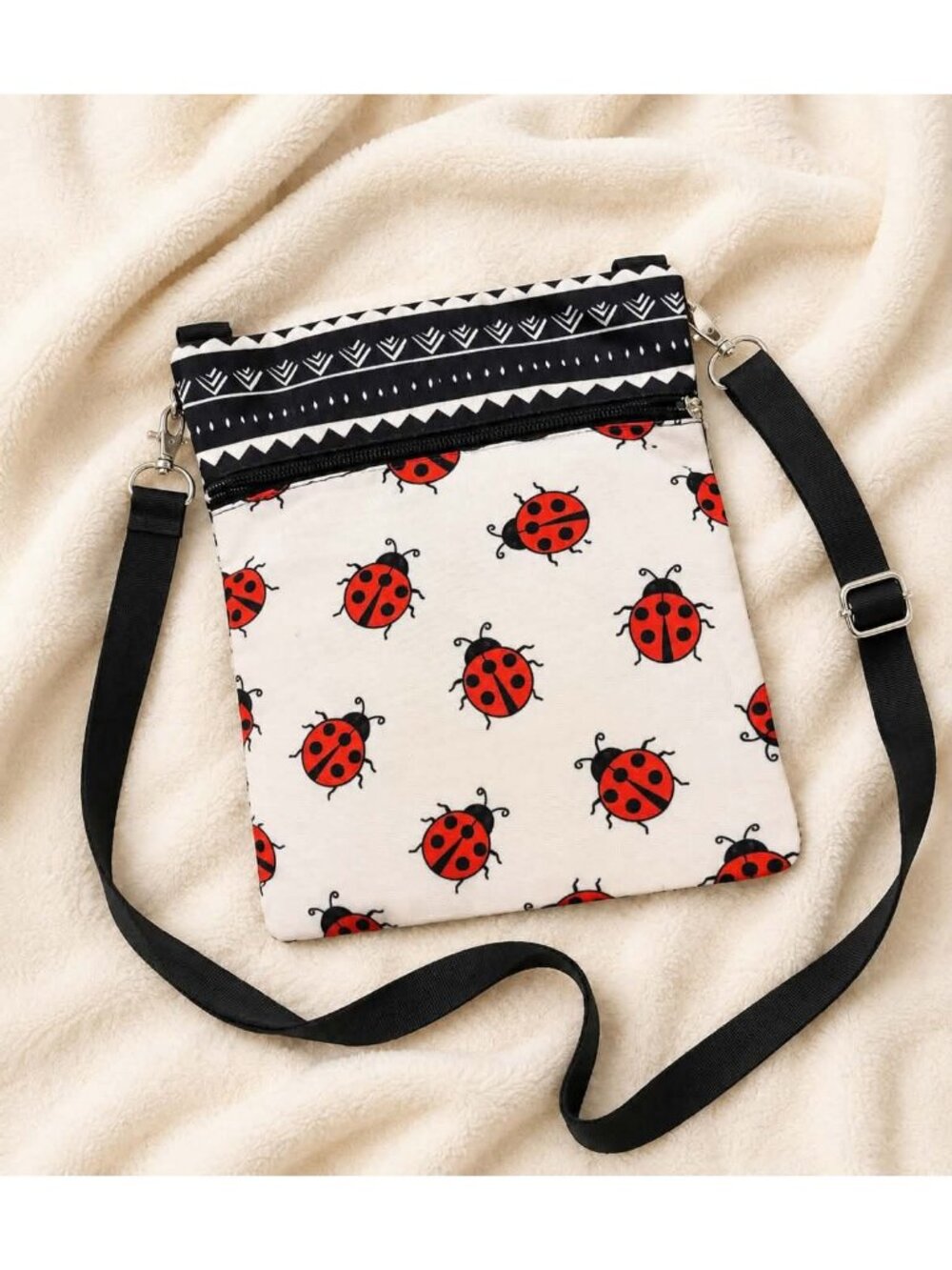 Ladybug Print Crossbody Bag with Adjustable Strap